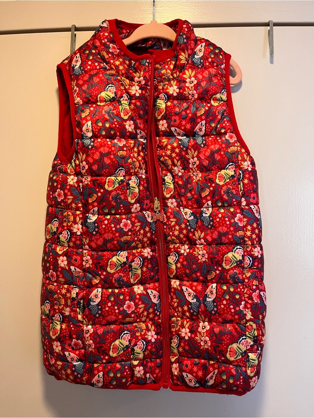 Sergent Major Girls Red Floral & Butterfly Quilted Vest